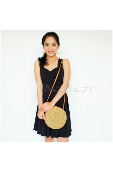 sling bags rattan ata round circle plain pattern with batik lining